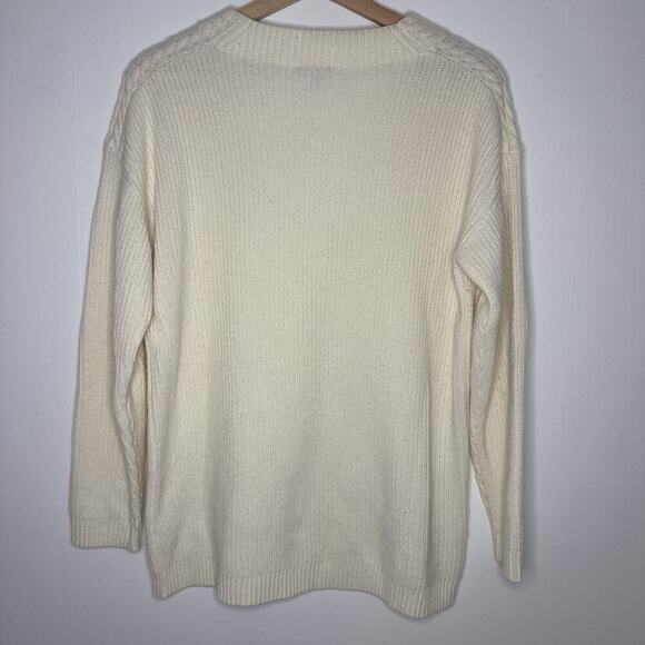 TALBOTS Fisherman Cable Knit Pullover Sweater Ivory Neutral Wool Blend Ribbed M - Picture 5 of 9